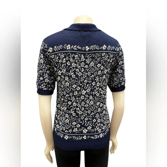 Gemma + Jane NWT Polo Knit Floral Blue/White Size Medium - Picture 3 of 7